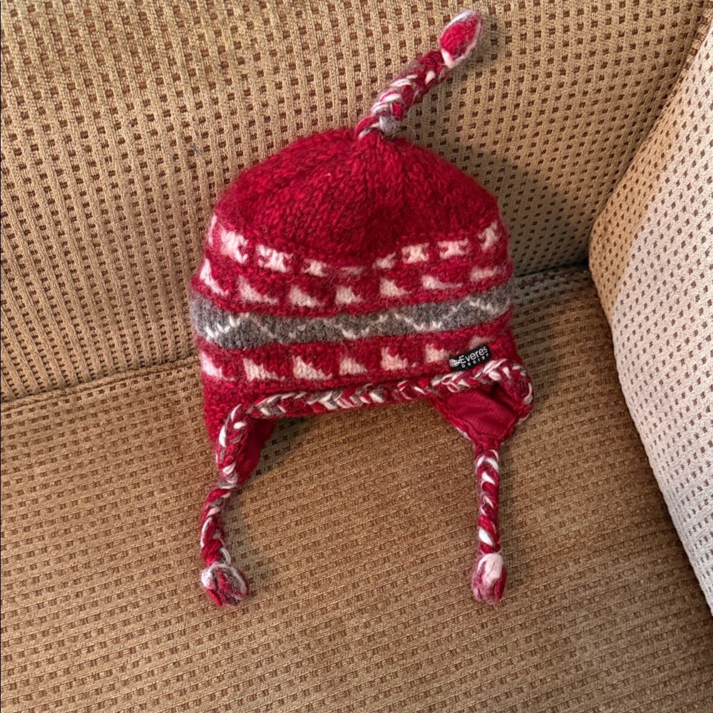 Everest Designs Kids Red Knit Earflap Hat with Grey Accent